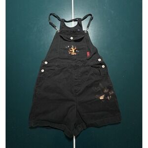 Vintage Disney Tigger Shortalls Overalls Youth Large Denim Bib Black Embroidered